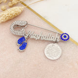 Royal Blue Mashallah Diamante Silver Plated 4 Qul, Allah, Evil Eye Stroller Baby Pin - Muslim, Islamic, Name, Custom